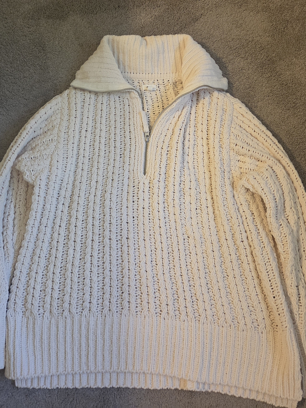 aerie Quarter-Zip Knit Sweater White Small Like New